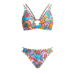 Cupshe Boho Wavy Striped Strappy V-Neck Top & Cutout Bikini Set Small Medium nwt